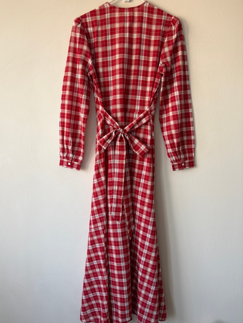 NWT Doen Charleston Cotton V Neck Long Sleeve A Line Maxi Dress Alsace Plaid Red - Picture 12 of 16